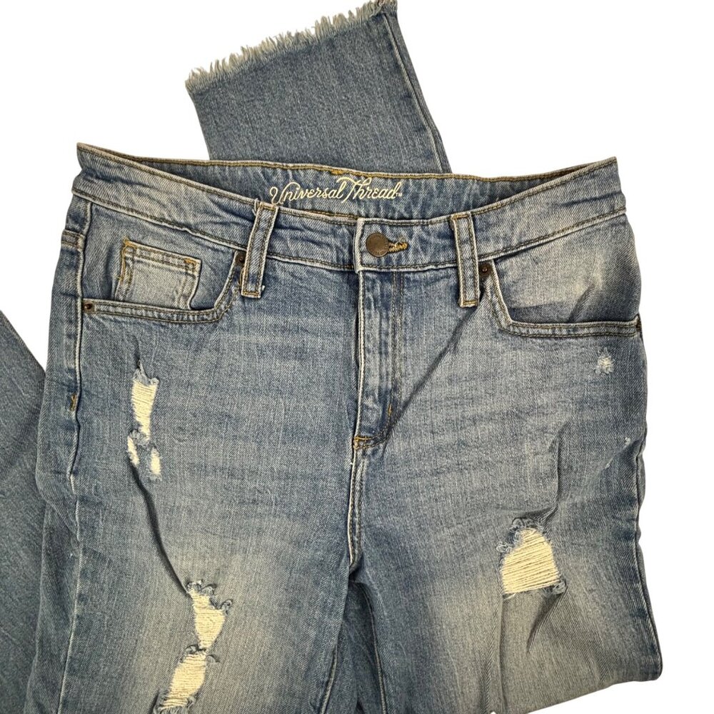 Universal Thread High Rise Straight Leg Jeans Womens 8/29R Distressed Frayed Hem - Picture 4 of 11